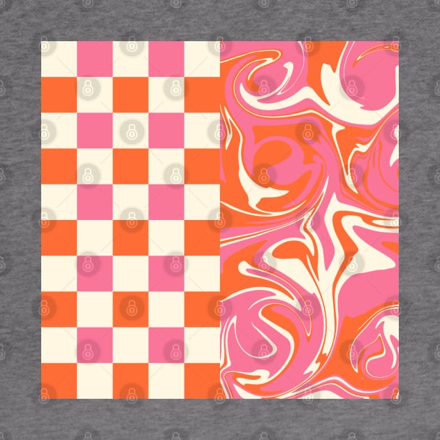 Checks and Swirls - Pink, Orange and Cream by LAEC